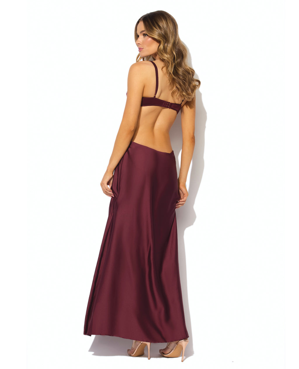 Brigeta Satin Cut Out Long Dress - Burgundy MD