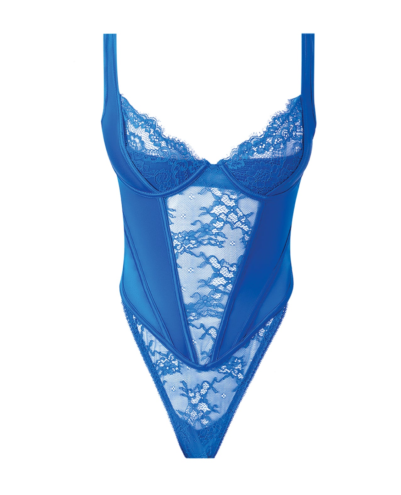 Madeline Lace & Mesh High Waist Teddy - Cobalt Blue XL