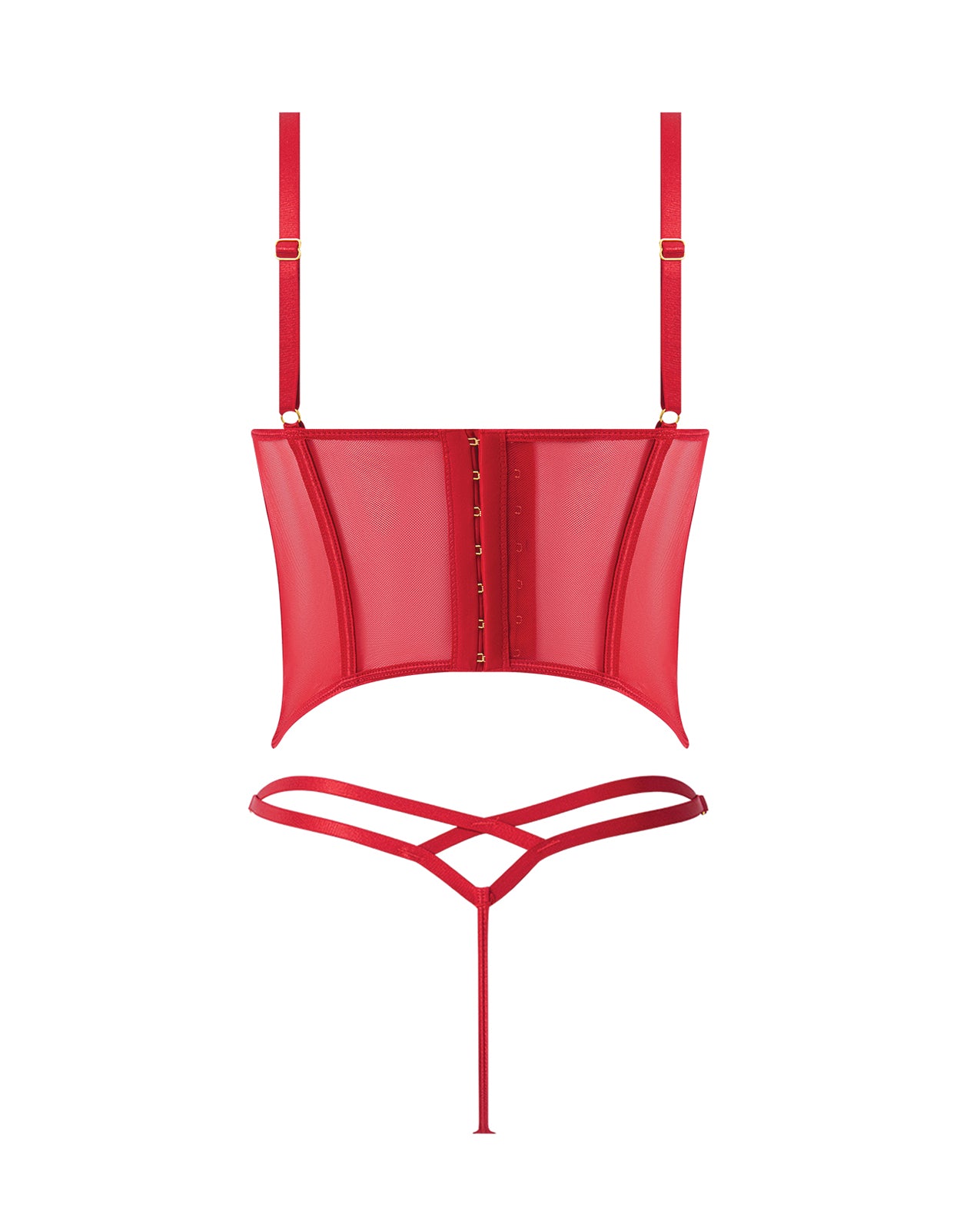 Ashley Alexiss Bustier w/Front Lace Up Ribbon Details & Matching High Cut Thong - Red LG