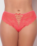 Bella Lace Up Tanga Panty w/Jewel Detail - Coral 1X/2X