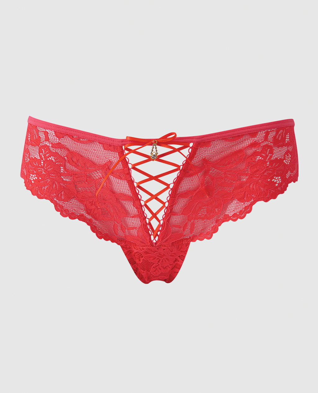 Bella Lace Up Tanga Panty w/Jewel Detail - Coral 1X/2X