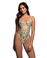 Daisy Tease Embroidered Daisy Lace Teddy w/Crisscross Details - Green XL